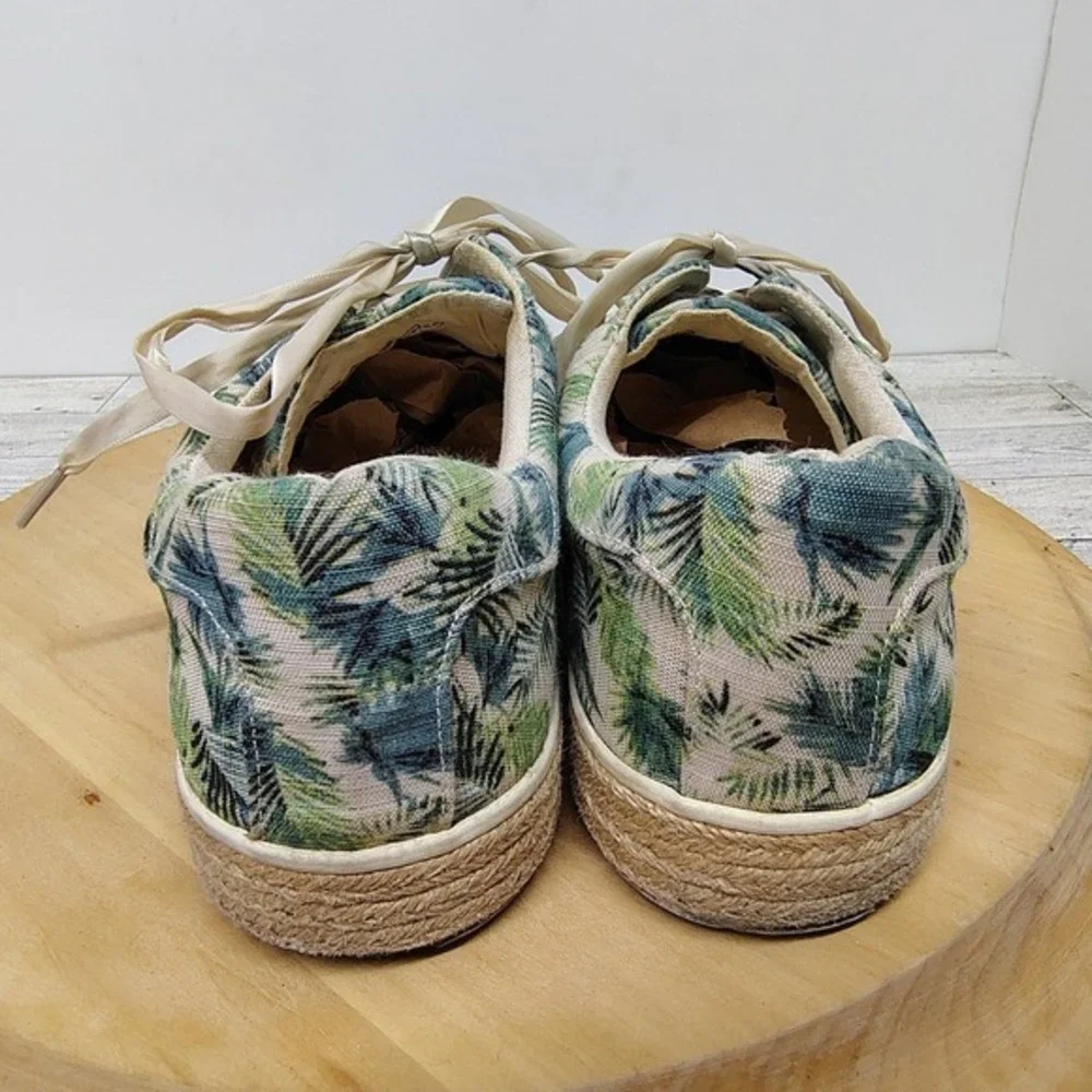 Tropical‎ Espadrille Sneakers Palm Print Glitter Toe Ribbon Lace Womens 11 Green